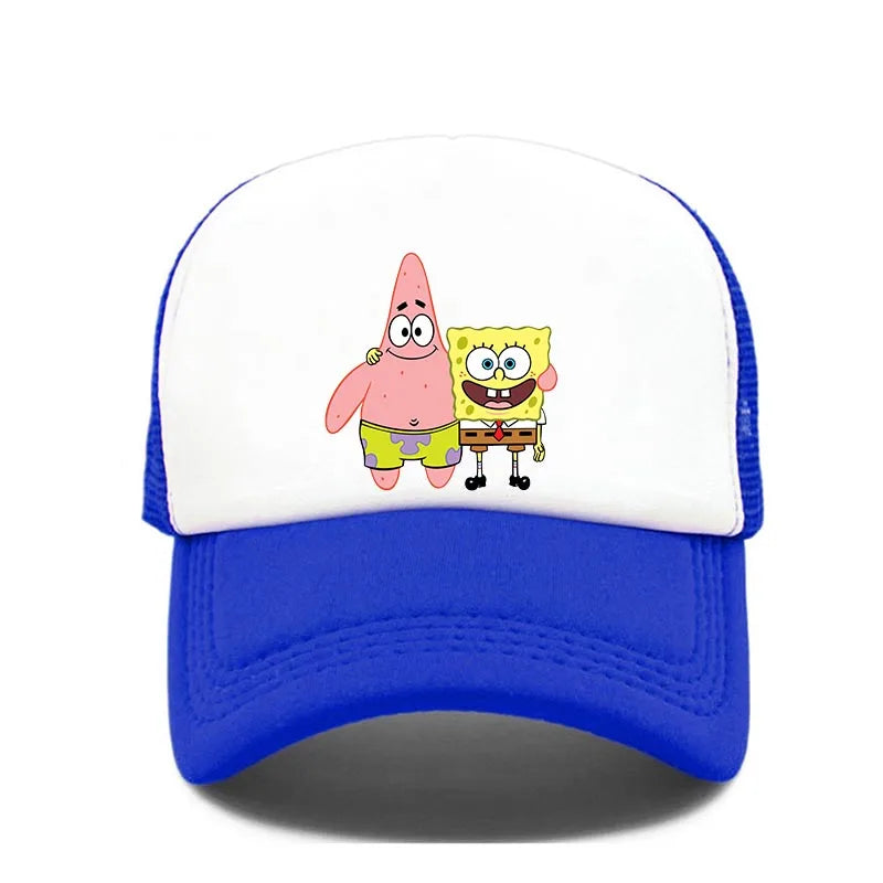 Fashion Cute SpongeBobs Print Baseball Cap Cartoon Men Women Summer Sun Mesh Hat Anime Adjustbale Sunshade Golf Cap Trucker Hat