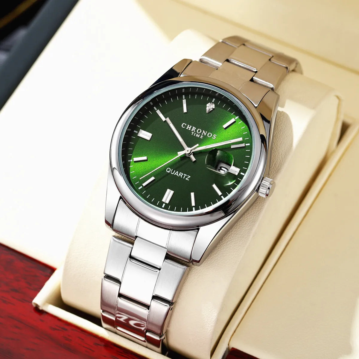 Orologio da polso da uomo CHRONOS – Marchio di lusso, impermeabile, luminescente, con datario, in acciaio inossidabile, con movimento al quarzo.