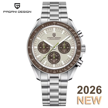 Vyriškas laikrodis „PAGANI DESIGN“ „New Moon“ – prabangus kvarcinis laikrodis su chronografu, safyro stiklu su antirefleksine danga, keraminiu rėmeliu ir šviečiančiomis rodyklėmis