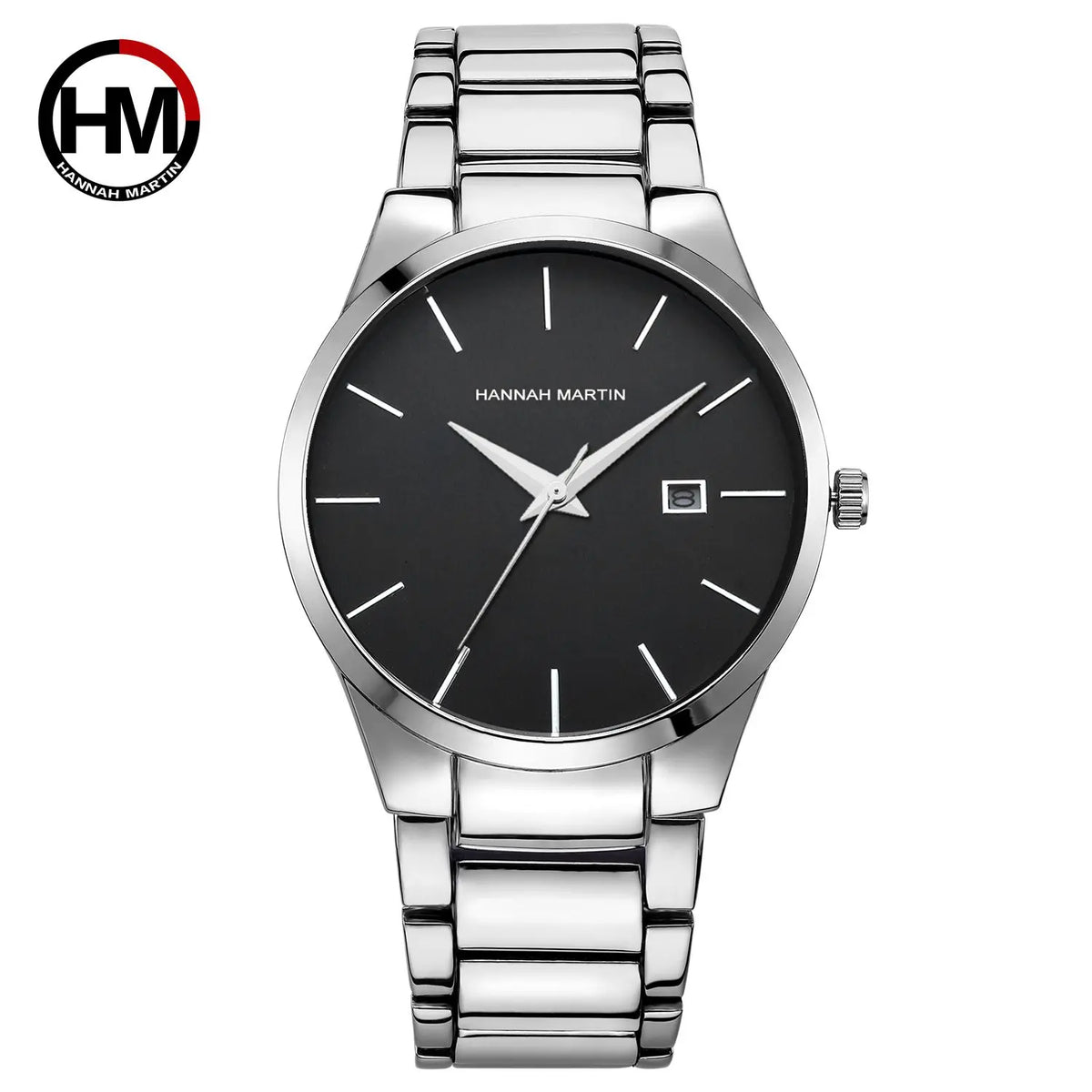 Hannah Martin herenhorloge, roestvrijstalen kast, quartz uurwerk, wijzerplaat van 41 mm, zakelijke stijl, met kalenderweergave (imitatie)