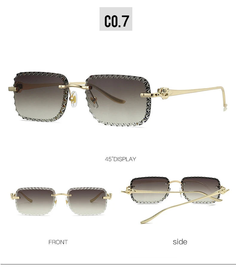 New Fashion Brand Luxury Designer 2026 Sunglasses Women Men Leopard Diamond Cut Rimless Shades Glasses Elegant Trendy Sunglasses