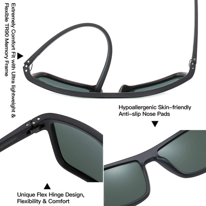 ZENOTTIC Polarized Sunglasses for Men Shades Lightweight TR90 Frame UV400 Protection Square Outdoor Trave Driving Sun Glasses