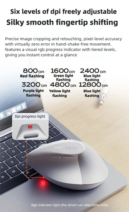 Inphic X9 PRO függőleges vezeték nélküli egér Type-C gyorstöltéssel, ergonomikus, halk irodai egér laptophoz, PC-hez, számítógéphez és gaminghez
