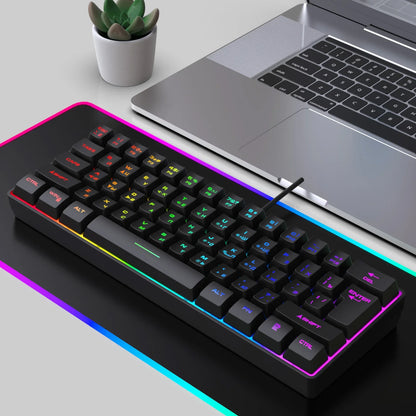 Gaming Keyboard,Russian/English RGB Backlit 61 Key Ultra-Compact Keyboard, Waterproof Mechanical Feeling Office aming Keyboards