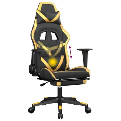 Gaming Chair with Footrest Black & Gold, Reclining Ergonomic Gaming Chair, 360° Swivel Leather Gaming Chair with Adjustable Height and Footrest