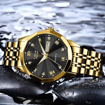 Reloj de pulsera de cuarzo para mujer LIGE: elegante y lujoso, con indicador de fecha y día de la semana. Reloj sencillo y resistente al agua, ideal como regalo para mujer.