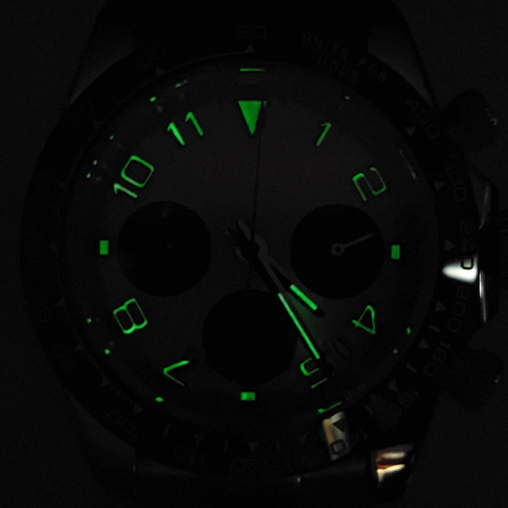 20 Color Business 39mm Quartz Watch Men's Timing Sapphire Crystal VK63 Movement Calendar Luminous Blue Dial Stainless Steel Strap