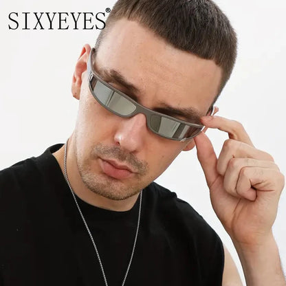 Y2k Futuristic Sunglasses Women Men Vintage Small Rectangle Frame Wrap Around Sun Glasses Punk Cool Mirror Eyewear Sports Shades