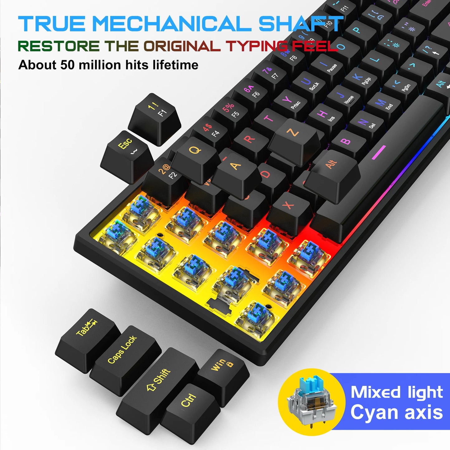 61 Keys Mini Mechanical Keyboard K61 RGB 60% Portable Wired Ergonomic Esports Gaming Keyboard for Computer Laptop Gamer Office