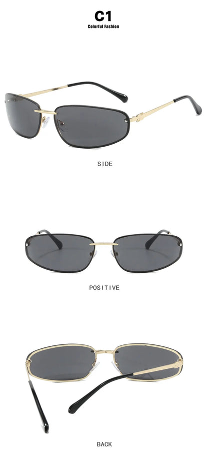 Oval Frameless Y2K Luxury Sunglasses Brand Design High-end Styling Punk Sunglasses Outdoor Retro Personality Sunglasses Women