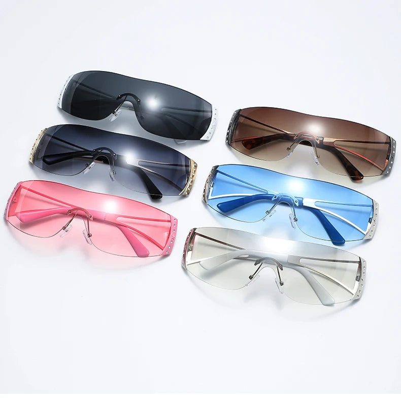 Fashion 2000's Vintage One Piece Sunglasses Women Y2K Wrap Around Retro Sun Glasses Men Punk Eyewear Shades UV400 Oculos