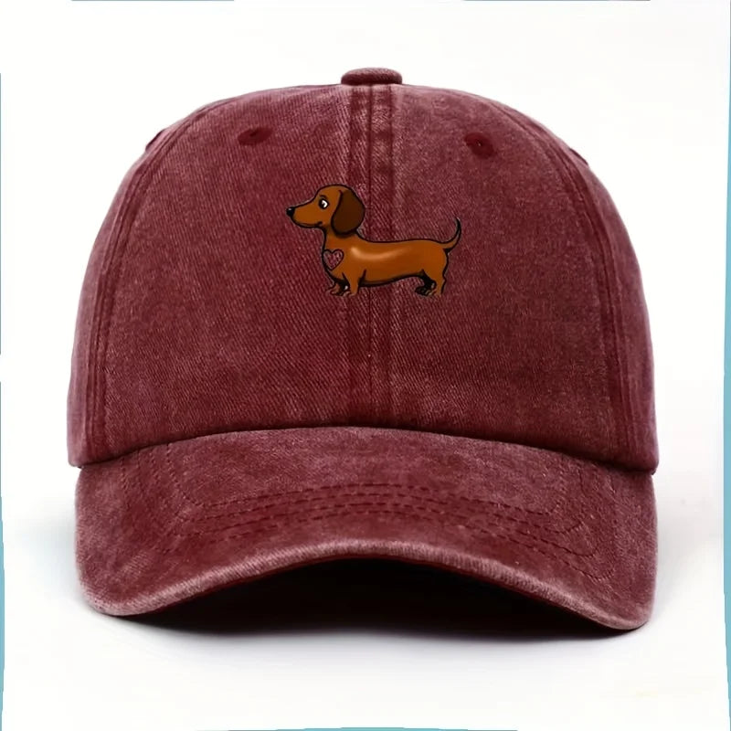 Cute Sausage Dog Pattern Printed Baseball Hat with Adjustable Snap Button Lightweight Valentine's Day Gift