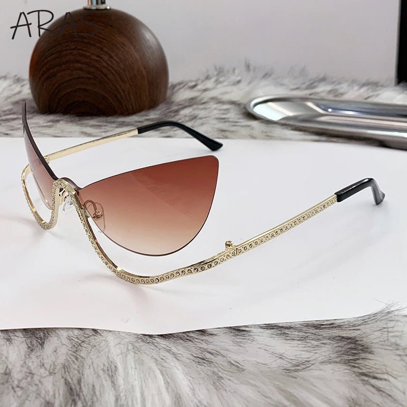 Sexy Cat Eye Rimless Sunglasses Women 2026 Luxury Brand Trendy Rhinestone Sun Glasses Punk Metal Frame Eyewear Outdoor Shades