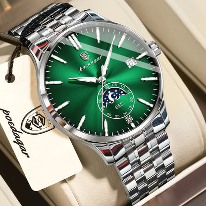Montre homme de luxe POEDAGAR, style décontracté, en acier inoxydable, à quartz, étanche, lumineuse, avec date, élégante.