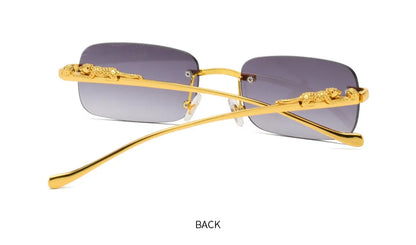 New Rimless Rectangle Vintage Metal Leopard Head Sunglasses Fashion Frameless Tinted Glasses Shades for Women Men