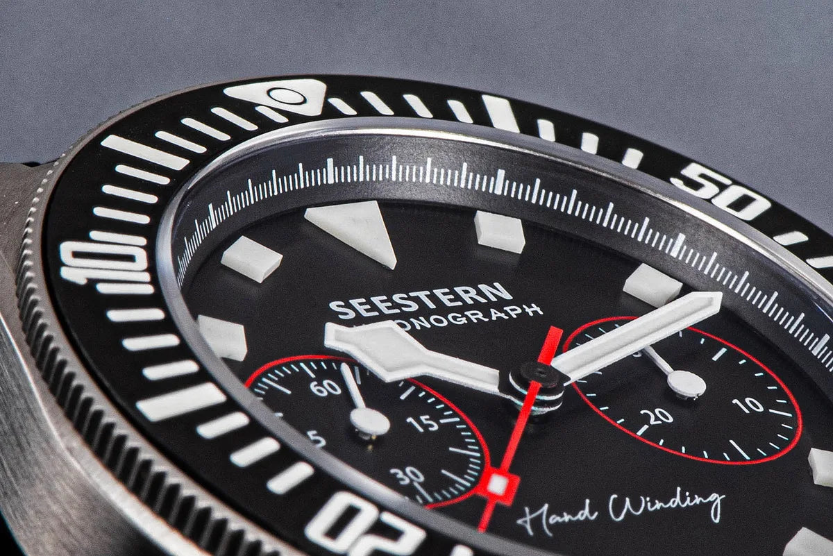 SEESTERN Chronograph Man's Watch Mechanical Tianjin ST1901 Movement Sapphire Wristwatches Nylon Sticker Strap Luminous Skeleton