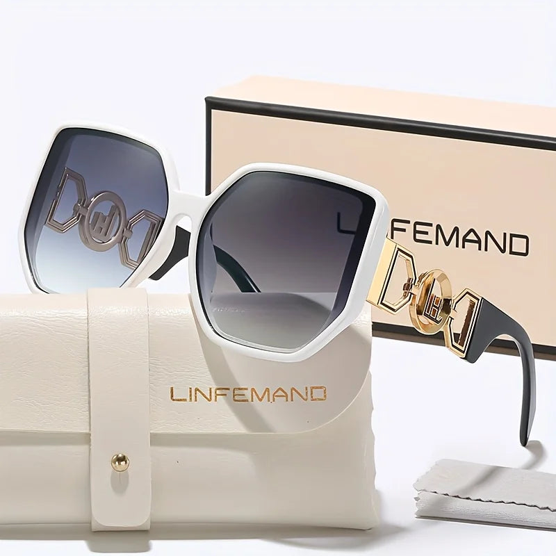 LINFEMAND Large Square Decorative Fashion Sunglasses  UV400 Women's Design Summer Trendy Dressing Holiday Gifts