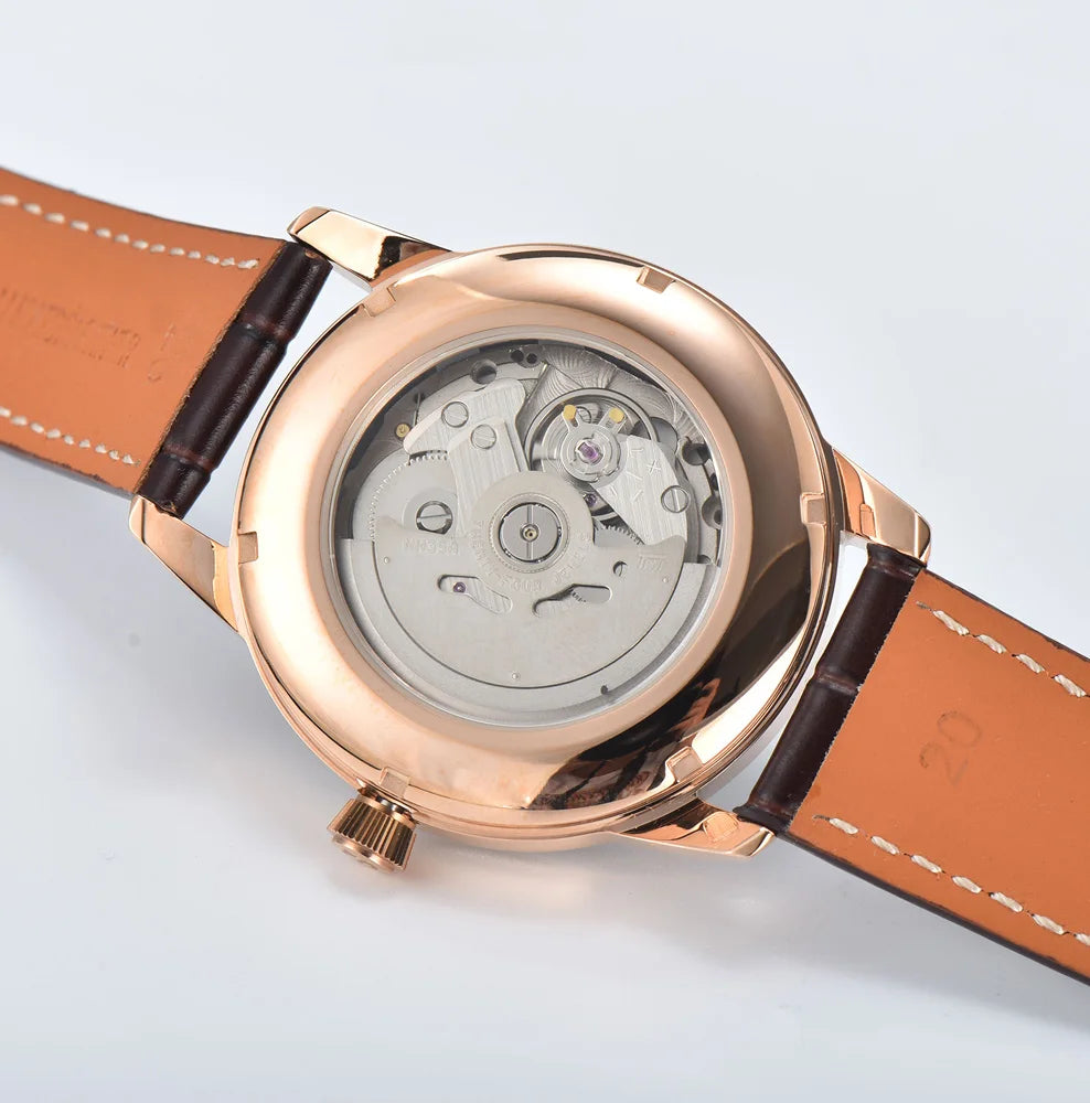 40mm NH35 Watch Cocktail Automatic Mechanical Watch High Quality Stainless Steel Double Dome Waterproof Case Leather Band Watch