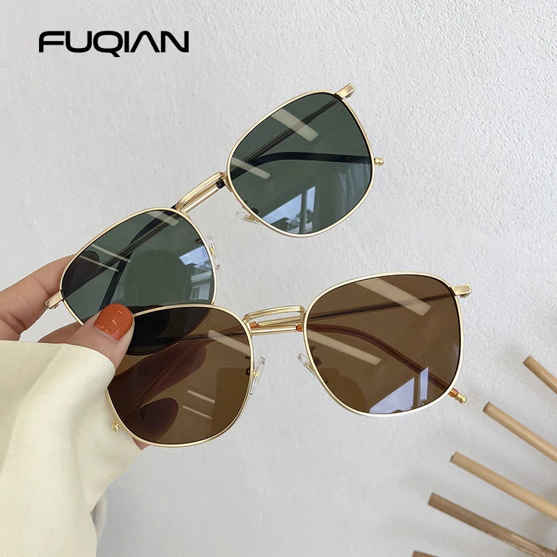 Fashion Metal Square Sunglasses Women Men Stylish Round Sun Glasses Ladies Retro Black Driving Shades UV400