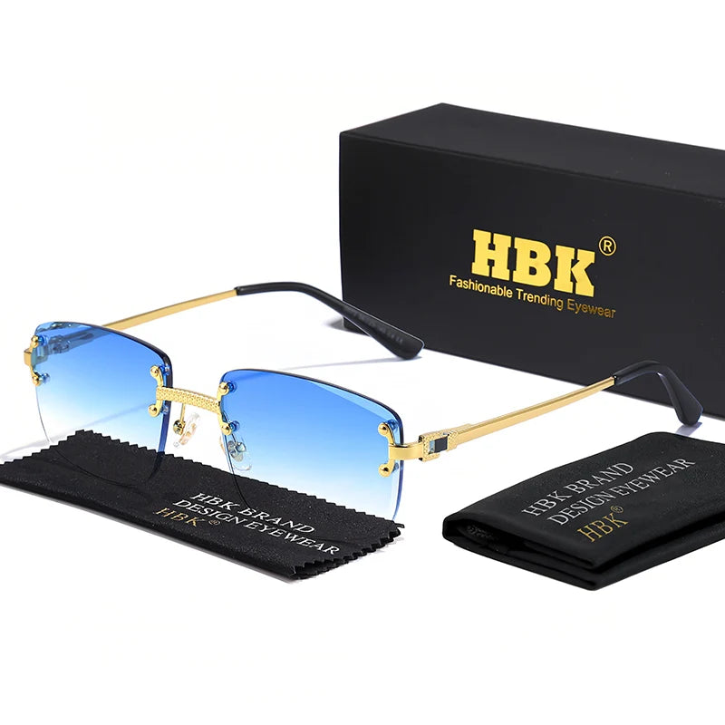 HBK Square Rimless Sunglasses Women Retro Metal Sun Glasses Men Luxury Party Business Gradient Shades 2024 Summer Style