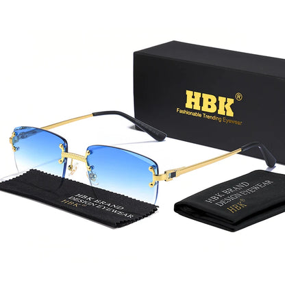 HBK Square Rimless Sunglasses Women Retro Metal Sun Glasses Men Luxury Party Business Gradient Shades 2024 Summer Style