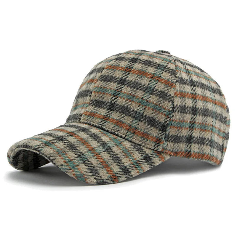Elegant Plaid Fleece Baseball Cap Thick Warm Casual British Retro Style Two-Tone Design Perfect for Everyday & Holiday Outfits