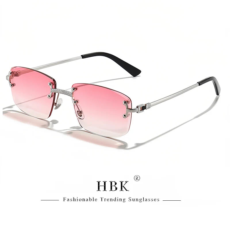 HBK Square Rimless Sunglasses Women Retro Metal Sun Glasses Men Luxury Party Business Gradient Shades 2024 Summer Style