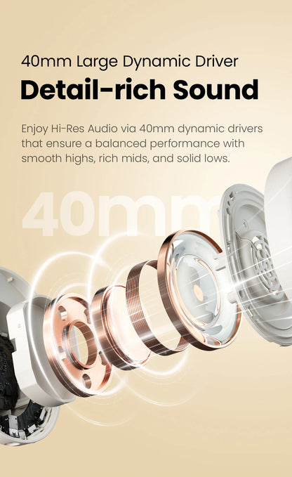 HAYLOU S30 Wireless Bluetooth 5.4 Headphones – 43dB Adaptive Noise Cancelling ANC Headset, 40mm Drivers, 80H Playtime, Hi-Res Audio Over-Ear Headphones