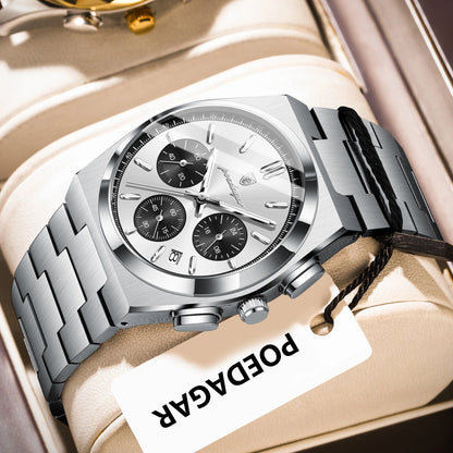 POEDAGAR Luxury Men's Watch Chronograph Date Stainless Steel Casual Man Clock Waterproof Luminous Fashion Quartz Watches For Men
