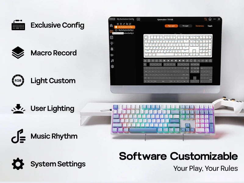 EPOMAKER TH108 100% Full Size Hot-Swap Gasket-Mounted Wired/Bluetooth/2.4Ghz Wireless Mechanical Keyboard with 10000mAh Battery
