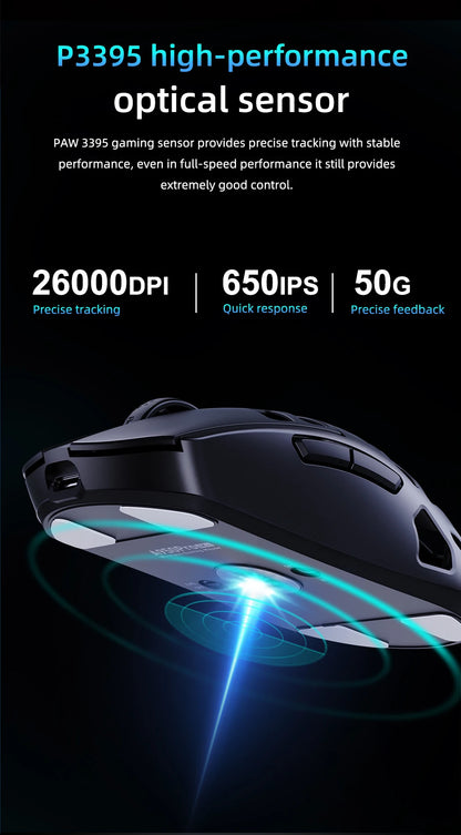 Ratón gaming inalámbrico DAREU Al-mg trimodo 8Khz PBT con carga rápida, PAW3950, 30000 DPI, ligero, para PC gamer