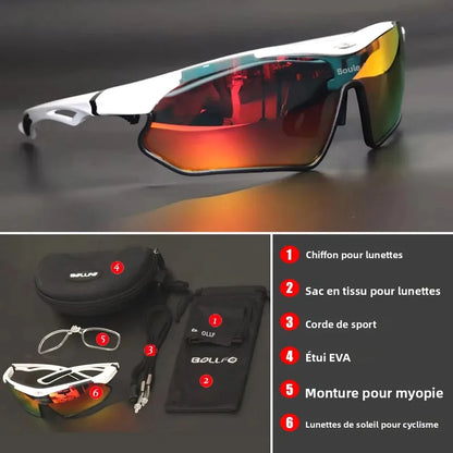 BOLLFO Anti-Glare Bike Glasses UV Protection Cycling Sunglasses TR90 Genuine REVO Coating Silicone Temple Grips Cycling Eyewear