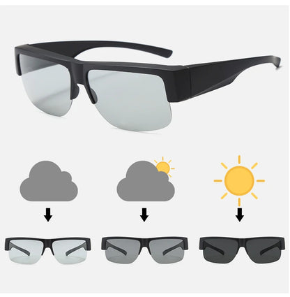 Men For Polarized Sunglasses Myopia Wear Over Prescription Glasses Photochromic Black Lens Half Frame Glasses Vintage Eyewear