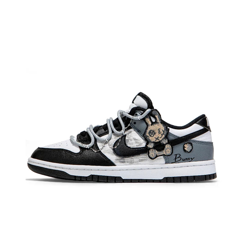Custom Sneakers Nike Dunk Low Moon Rabbit Panda GS Deconstructed Graffiti Rabbit Patch Fashion Couple Shoes Unisex