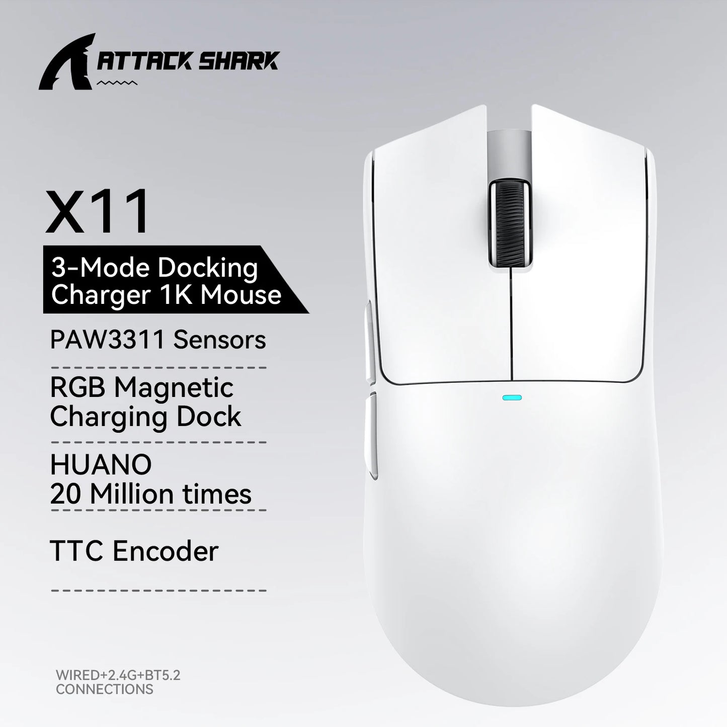 ATTACK SHARK X11 SE Wireless Gaming Mouse 22000 DPI,PixArt PAW3311 Sensor,BT/2.4G/Wired,59g Lightweight,2000W Clicks