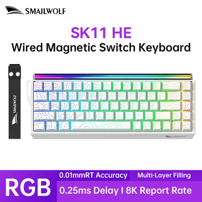 SMAILWOLF SK11 68HE Magnetic Gaming Keyboard Mechanical Wired Professional Gaming 0.01mm Quick Trigger 8KHz 0.25ms RGB Lighting