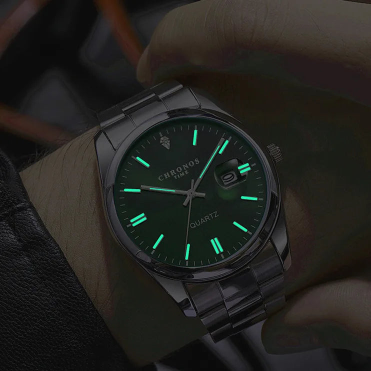 Orologio da polso da uomo CHRONOS – Marchio di lusso, impermeabile, luminescente, con datario, in acciaio inossidabile, con movimento al quarzo.