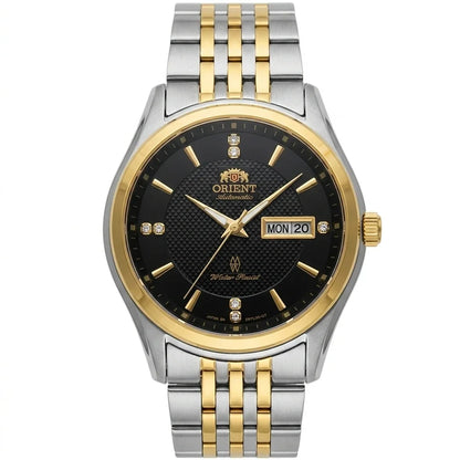 Montre mécanique automatique pour homme Orient, avec double calendrier (date et jour de la semaine), index en cristal et bracelet en acier inoxydable – Montre-bracelet de style professionnel