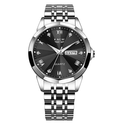 Reloj de pulsera de cuarzo para mujer LIGE: elegante y lujoso, con indicador de fecha y día de la semana. Reloj sencillo y resistente al agua, ideal como regalo para mujer.