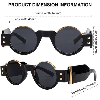 Y2K Punk Gothic Round Sunglasses Men 2026 Luxury Brand Steampunk Wide Temple Thick Frame Sun Glasses For Male Retro Cool Shades