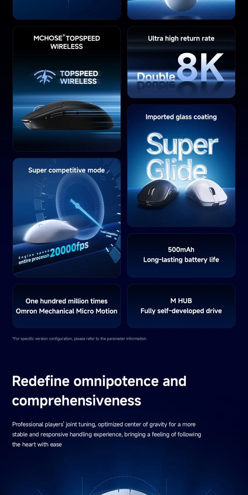 MCHOSE A7 V2 Ultra / Pro lahka brezžična gaming miška z dvojnim 8000Hz, PAW3950 TI, 42000DPI, za PC e-športne igralce