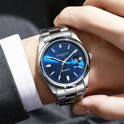 Orologio da polso da uomo CHRONOS – Marchio di lusso, impermeabile, luminescente, con datario, in acciaio inossidabile, con movimento al quarzo.