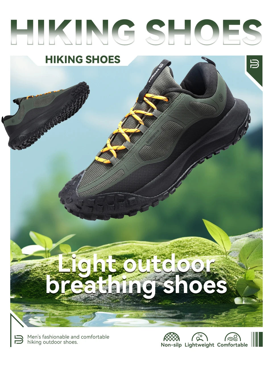 Baasploa Men Hiking Shoes High Quality Comfort Soft Waterproof Male Trekking Sneakers Resistant Non-slip Outdoor Climbing Shoes