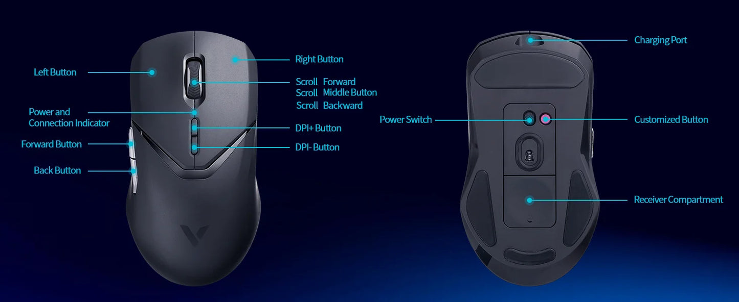 Rapoo VT9PRO PAW3398 Wireless Gaming Mouse 26000DPI 68g Lightweight Wired Wireless Mouse 160H Super Long Battery Life