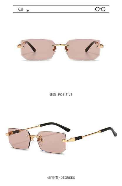 Fashion Rimless Rectangle Sunglasses Popular Women Men Shades Small Square Sun Glasses For Female Male Summer Traveling
