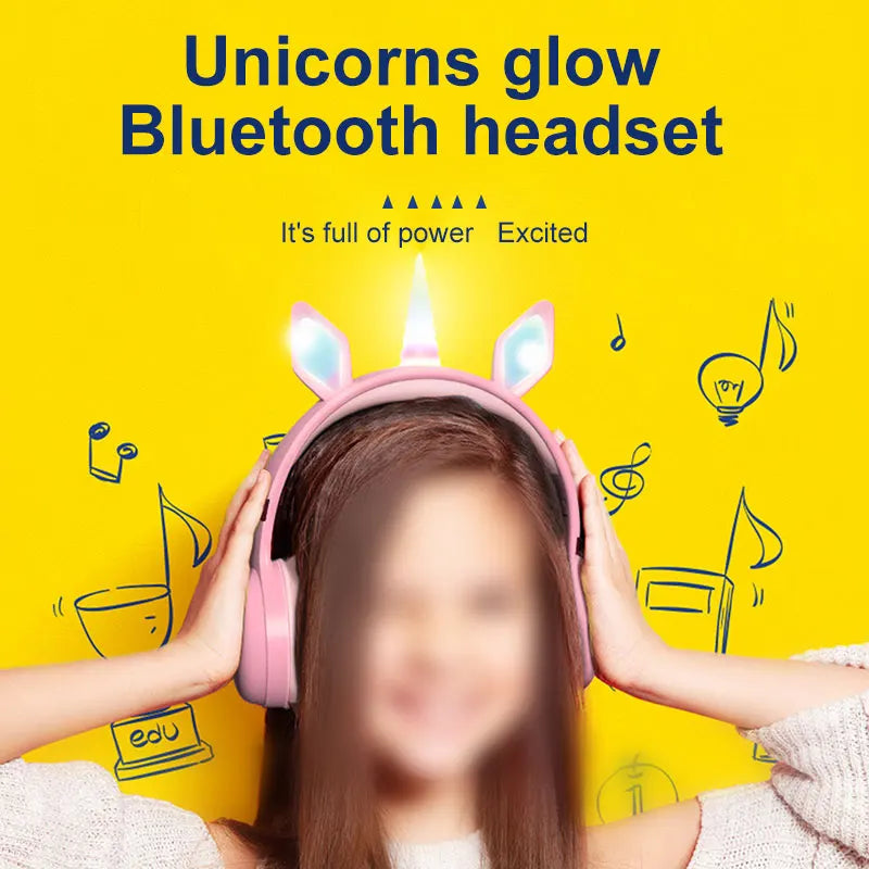 Glow Unicorn Bluetooth Headphones for Kids – LED Bunny Ear Wireless Headphones with Microphone, TF Card Slot, Over-Ear Bluetooth Headset for Gaming, Music & Mobile Devices