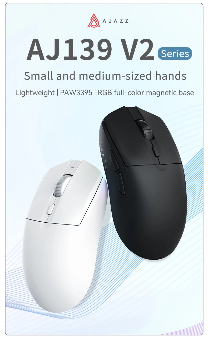 AJAZZ AJ139Pro/AJ139V2MC Kabellose Maus PMW3395/PAW3311-Chipsatz 12000-26000Dpi Professionelle Gaming-Maus