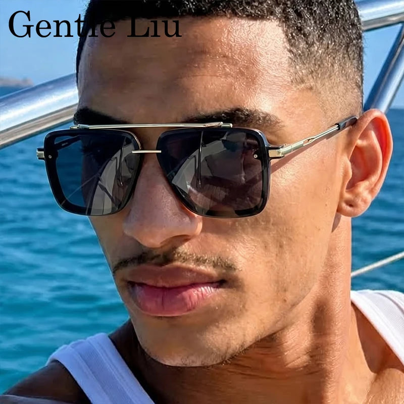 Steampunk Square Double Bridge Sunglasses Men Big 2026 Luxury Brand Designer Retro Punk Driving Sun Glasses Metal Frame Eyewear