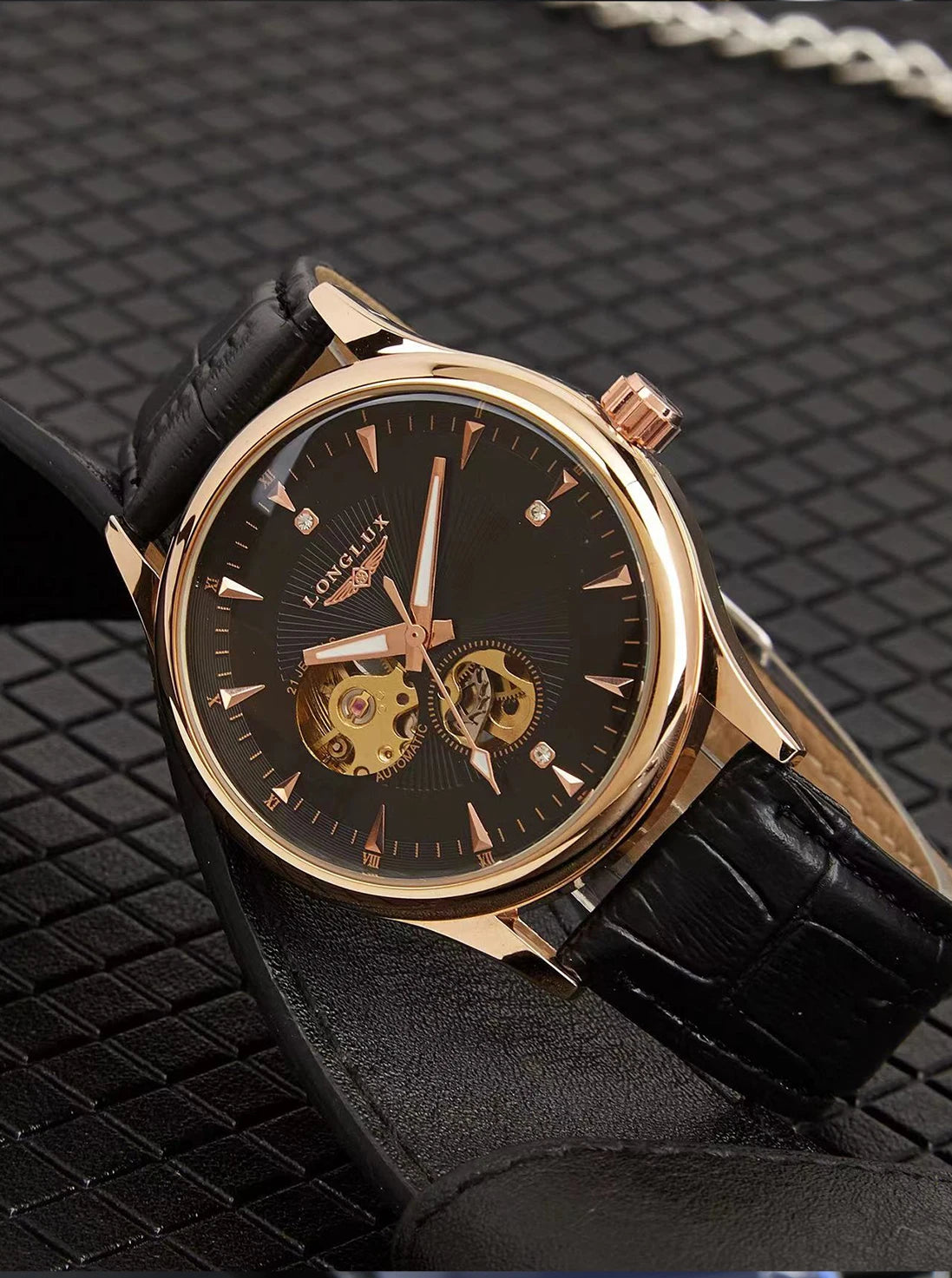LONGLUX automatic watch elegant style wholesale mechanical wristwatches skeleton rome waterproof  mens watch men gift