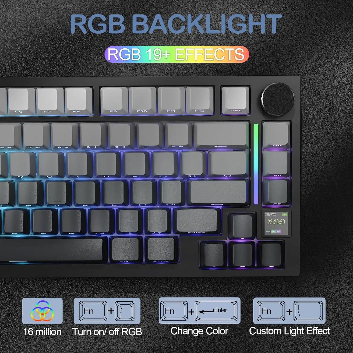ATTACK SHARK X820 75% Ultra Wireless Mechanical Keyboard with TFT Smart Display & Knob, Hot Swappable, RGB South Facing LED